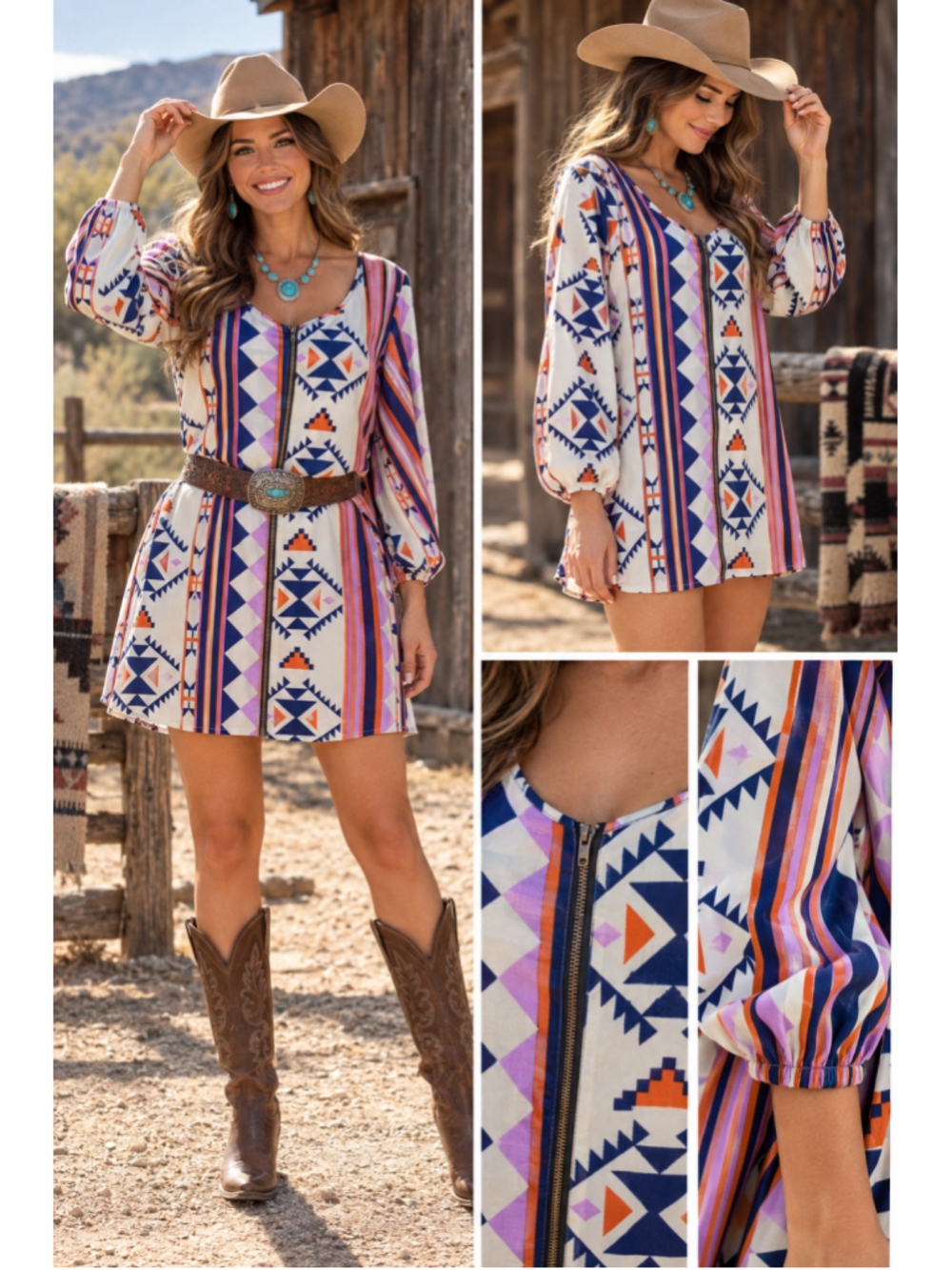Studio Opal Boutique Aztec Print Zip Front Shift Dress Tunic Top Large NWT W-259